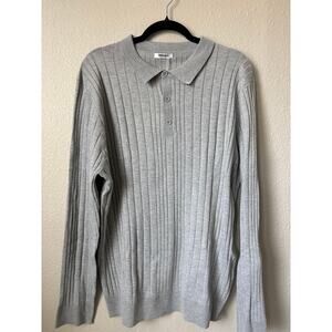 Coofandy Men’s Ribbed Knit Polo Sweater Gray XL Long Sleeve Casual Pullover